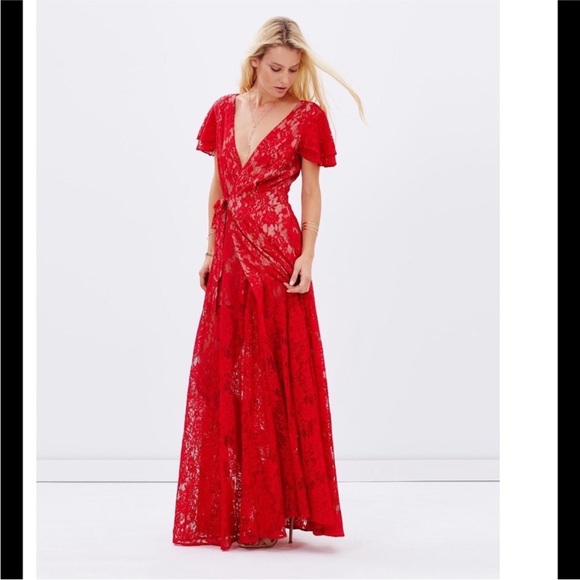 Jetset Diaries Piazza Red Lace Wrap Maxi Dress - Picture 1 of 9